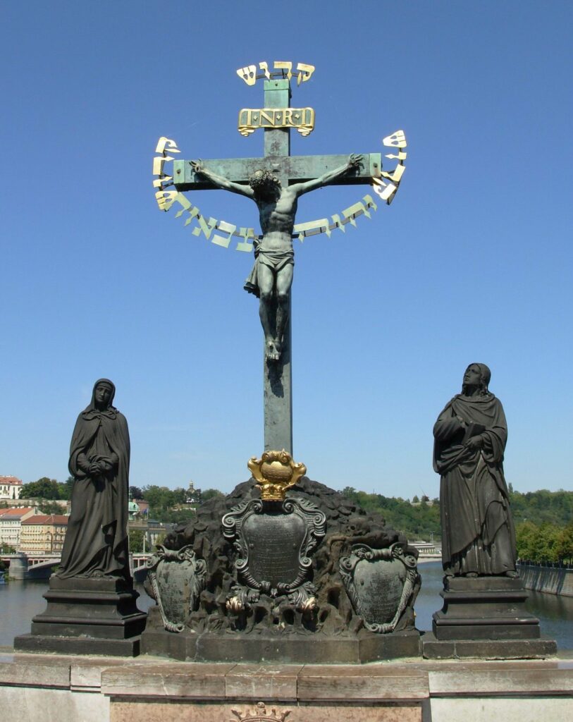 INRI on the famous cross placed on the Charles's bridge at Praha
